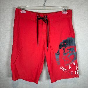 Diesel Swim Beach Board Shorts Mens Medium Red Graphic Drawstring Quick Dry